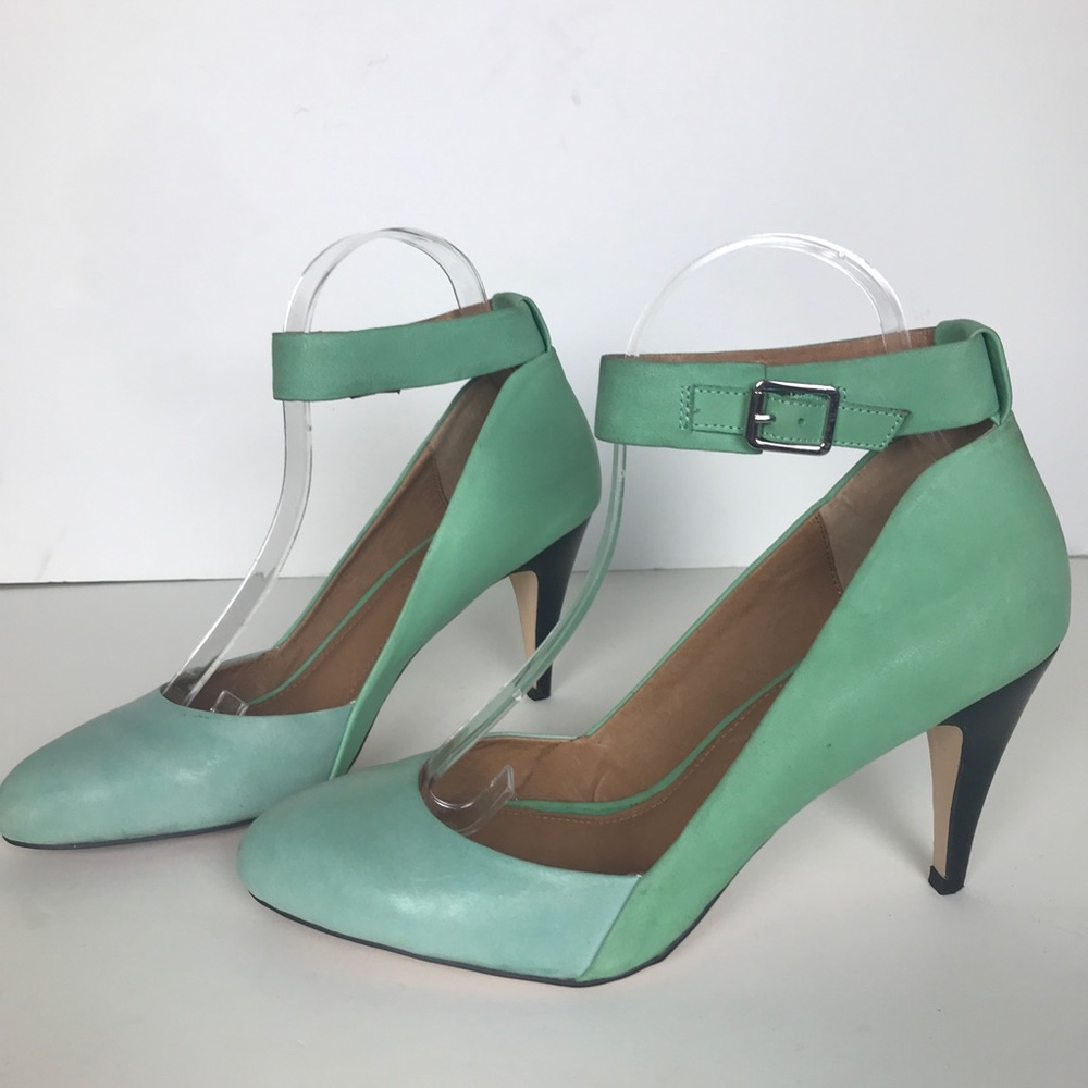 Anthropologie Schuler & Sons Mint Leather Heels 9